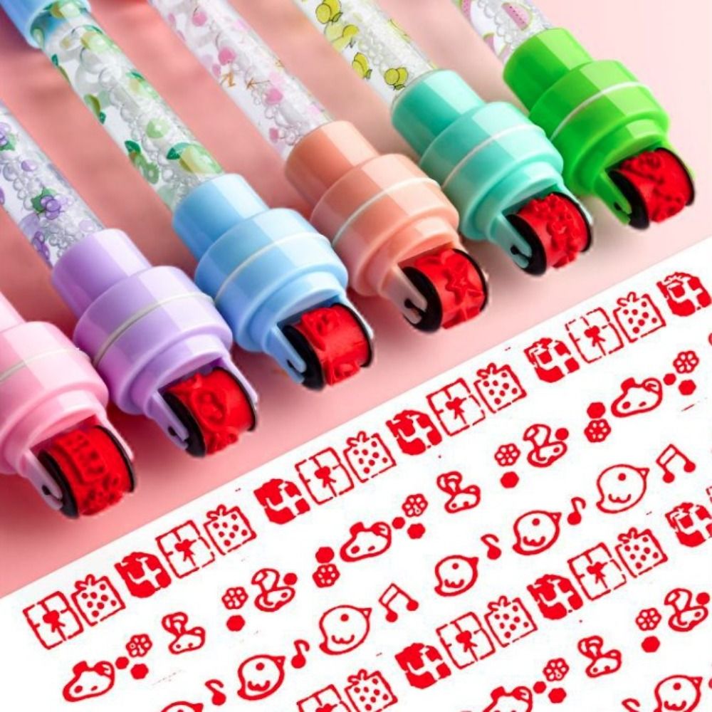 Cartoon With Light Bubbler Pen With Stamp 5 In 1 Sensory Seal Roller Stamp Pen Multifunctional Writing Signing Bubble Blowing Pen Scrapbooking. 