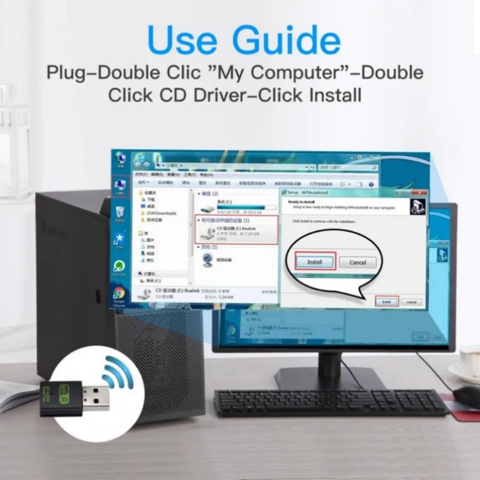 2 in 1 USB WiFi Bluetooth Adapter 600Mbps Dual Band 2.4G 5GHz USB Wi-Fi 5 Network Wireless Wlan Receiver Dongle DRIVER FREE. 