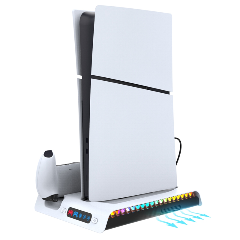 For Slim Console Cooling Dock with 3-Speed Airflow Gamepad Holder Charging Headset Hanger with RGB Lights Durable. 