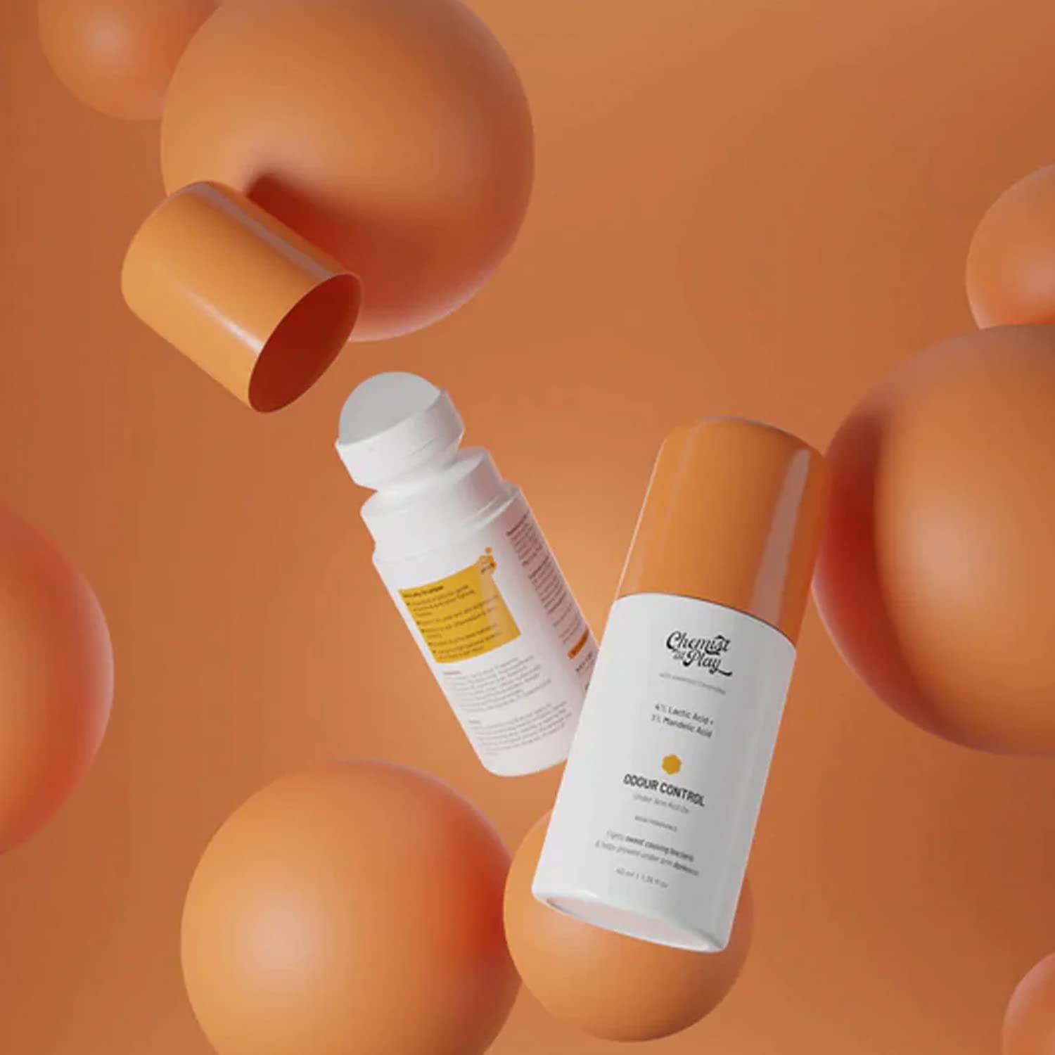 Chemist at Play UnderArm Roll-On with 5% AHA, Lactic Acid & 1% Mandelic Acid-40 ml (Fragrance Free). 