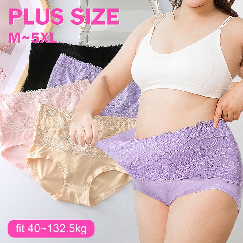 Plus Size M-5XL Panties Women's Cotton High Waist Slim Underwear