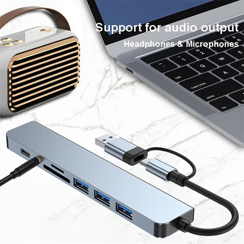 8-IN-2 USB HUB 3.0 USB-C HUB Docking Station Gbps High Speed Transmission USB Splitter Type C to USB OTG Adapter For Macbook Pro. 