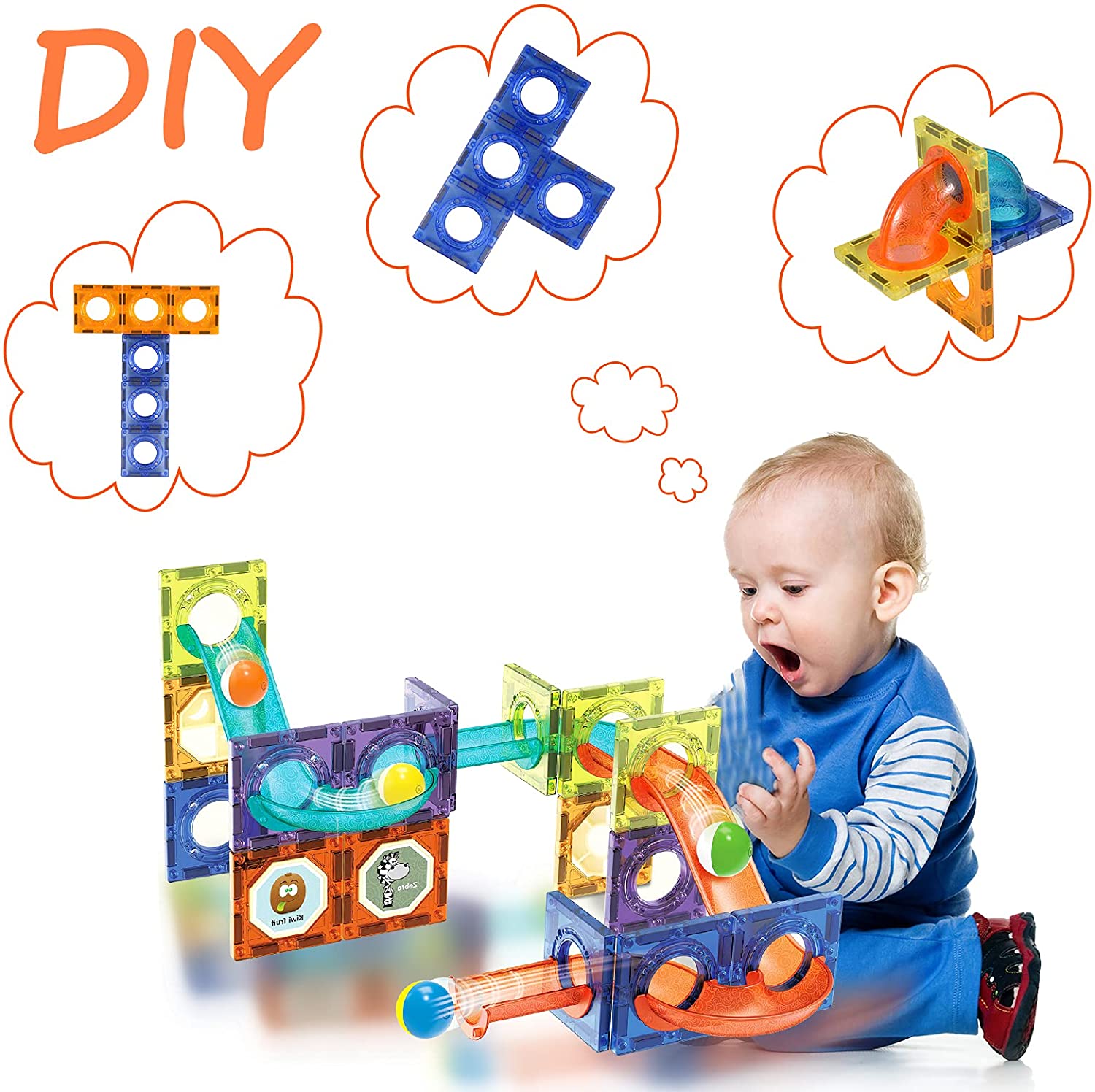 45pcs Magnetic tiles rolling ball pipe building blocks. 