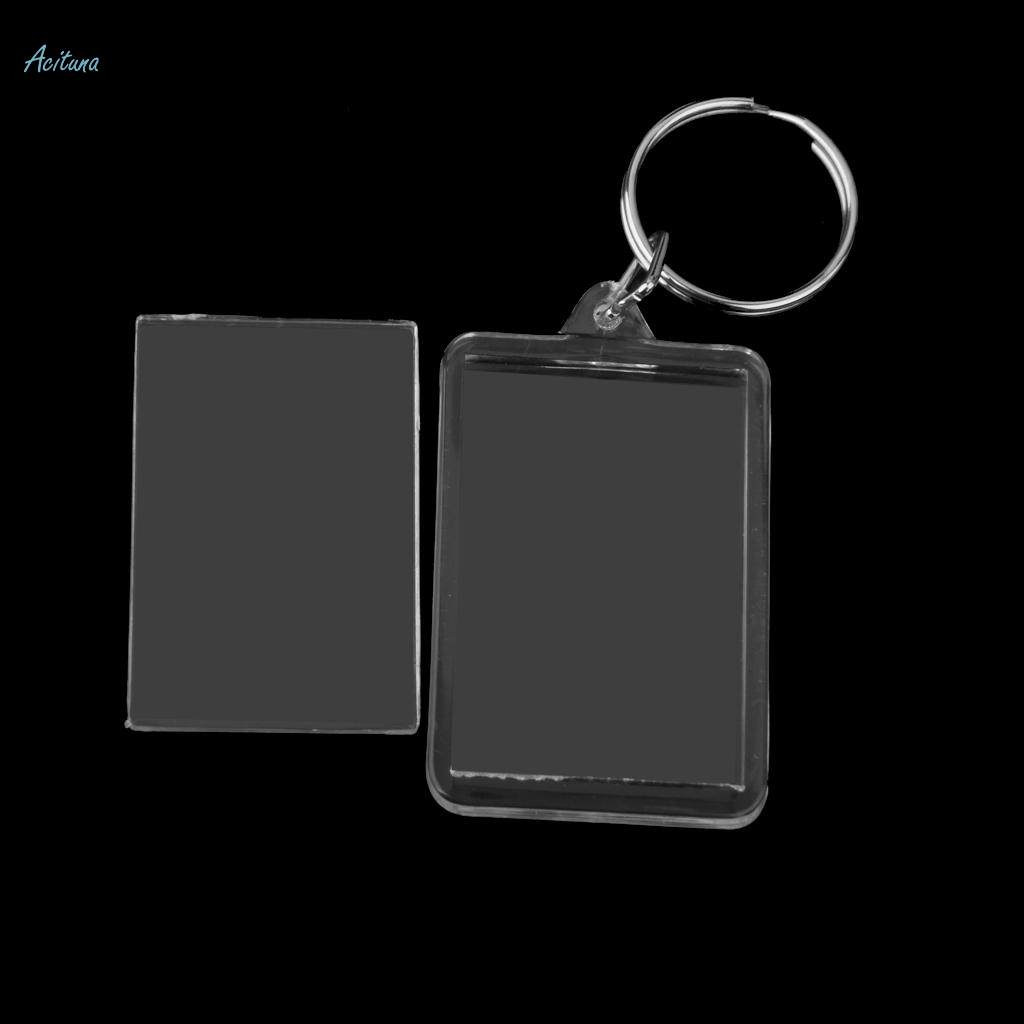100Pcs Acrylic Rectangle Clear Key Keychain Blank Insert Photo Picture Frame. 