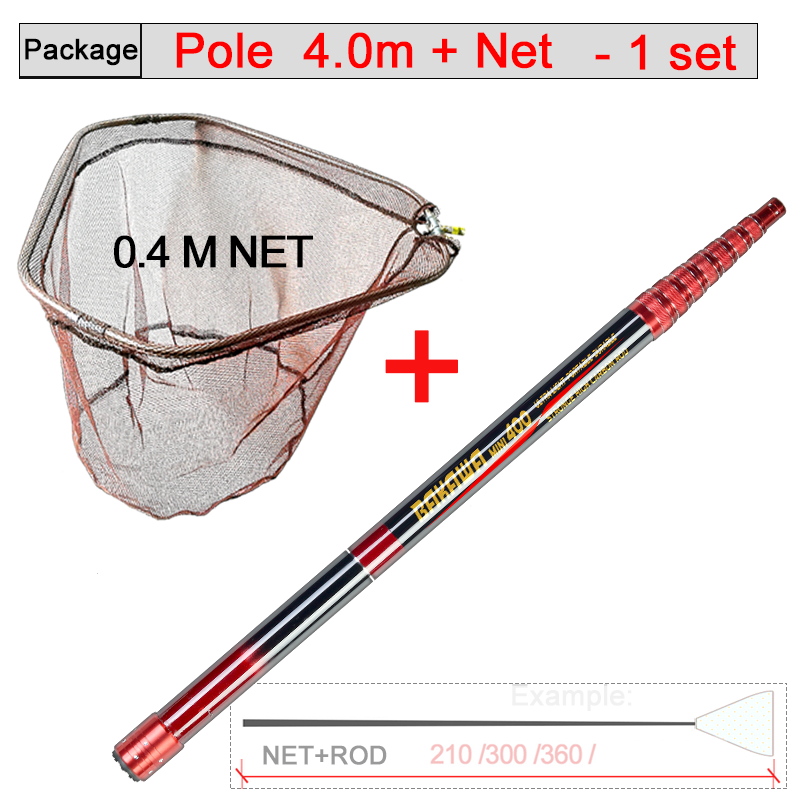 JOSBY New Foldable Fishing Net Fish Landing Net Collapsible Telescopic Pole 2.1M 3.0M 3.6M Carbon Fiber Hand Dip Net Fly Tools