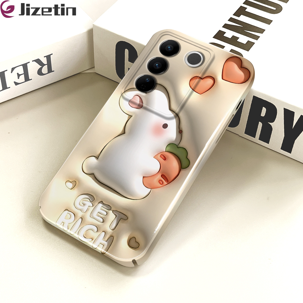 Jizetin for Vivo V27 5G / V27 Pro 5G Back Cover Cute White Rabbit Luxury Slim Hard Crashproof Mobile Phone Case For Boys Girls