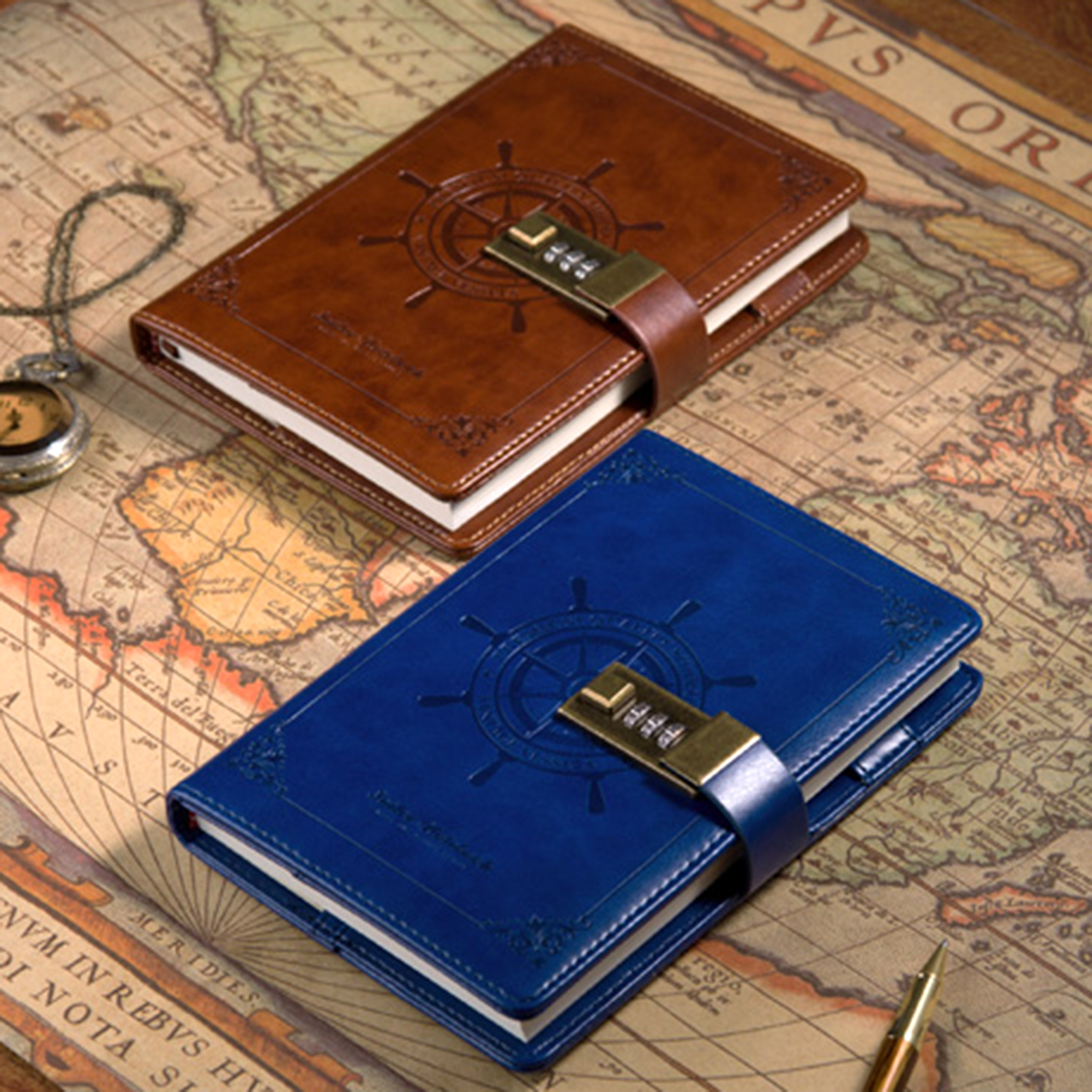 Vint-age Journal Diary with Lock B6 PU Cover Retro Notebook 3-Digit Password Combination Lock Private Journal Line Pages Writing Gift for Boy. 