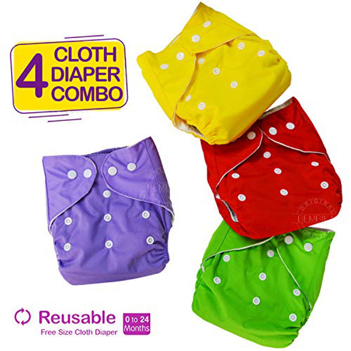 Washable Reusable Cloth Baby Diaper Combo 4 Diaper with 4 pad 3 Layer Daraz .bd
