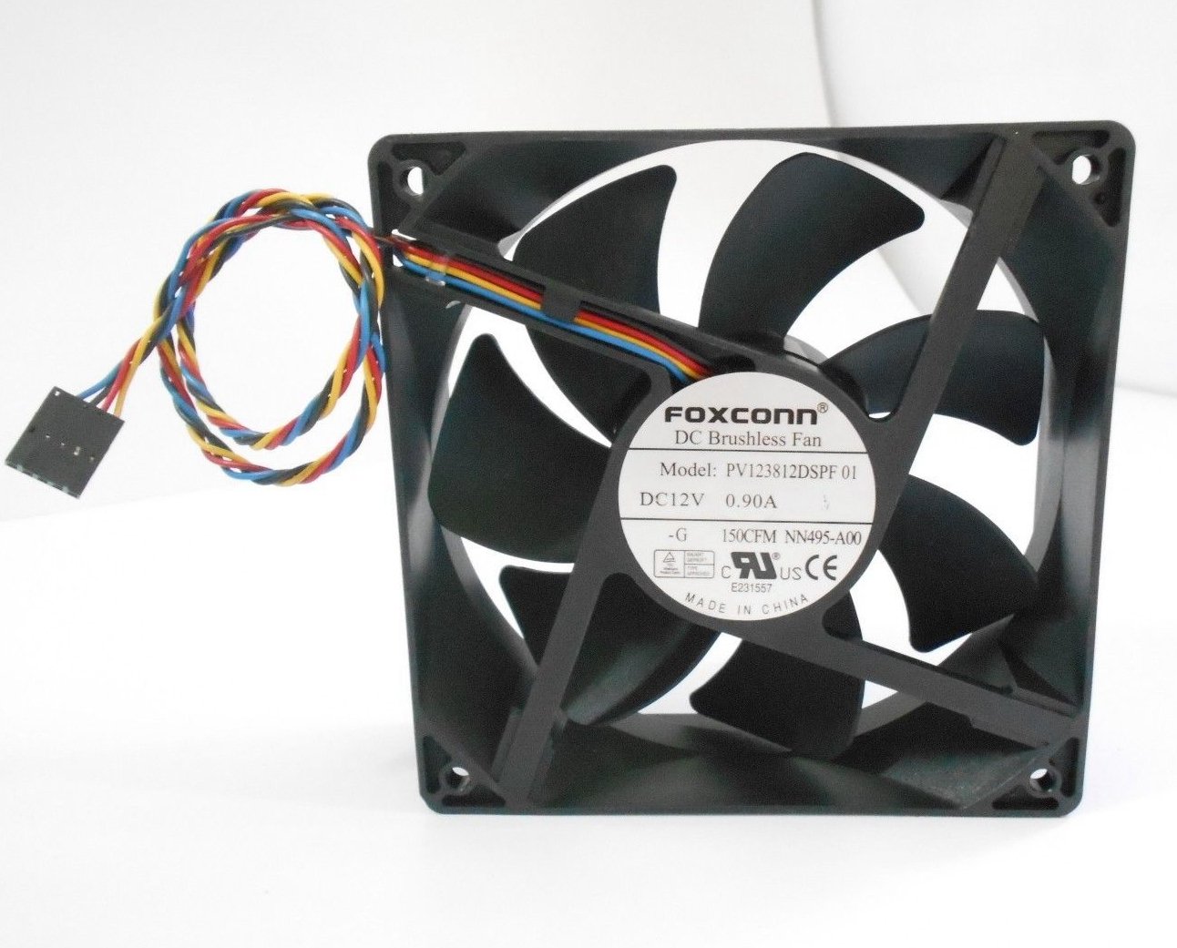 FOXCONN DC Brushless Fan PV123812DSPF 01 P/N NN495 120mm x 38mm, 0.90 A, 12 V, 150 CFM, 4 wire, 5-pin connector