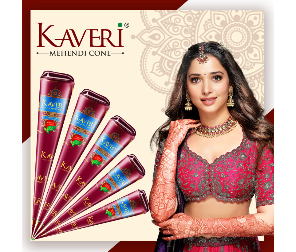 Kaveri Natural Mehndi Cones with 25g each Reddish Brown (Pack of 12 Pieces). 