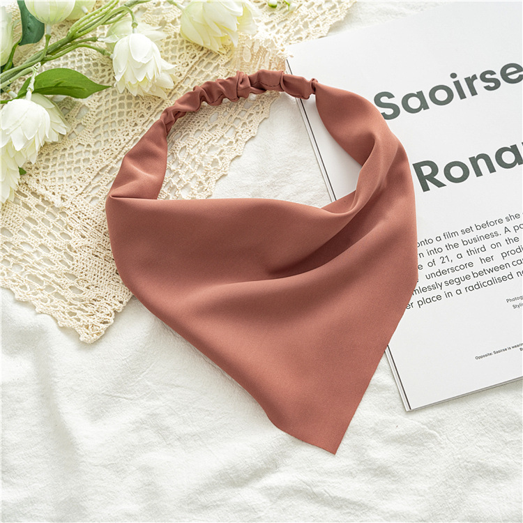 Cross-border new solid color chiffon triangle scarf headband European and American style simple elastic band scarf three-state versatile headwear