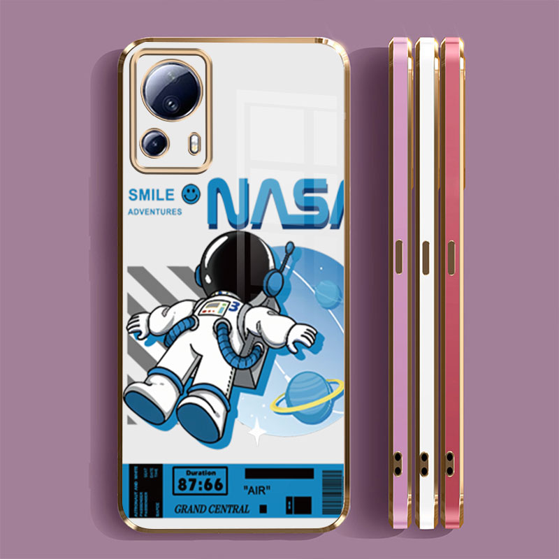 Xiaomi 13 12 Pro 13 12 Lite Xiaomi 12T 11T Pro Xiaomi 11 Lite 5G NE Smile Astronaut NASA Pattern Case Full Camera Cover Glossy Square Edge Shockproof Casing. 