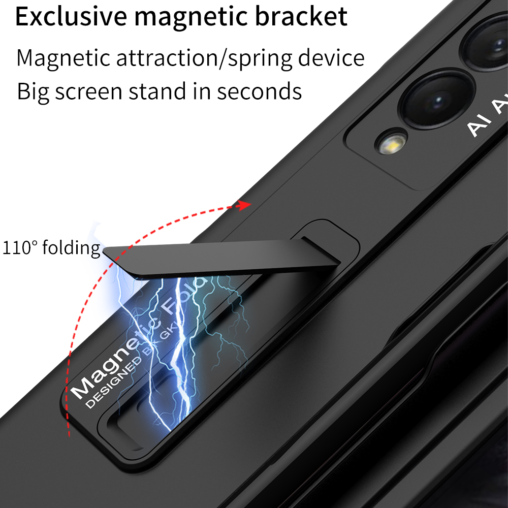 Biruiqu For Samsung Galaxy Z Fold 3 Case with S-Pen Pocket Protective Case with Built-in Magnetic Kickstand PC Shockproof Cover. 