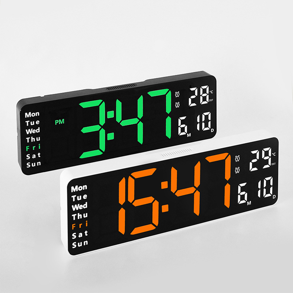 13-inch Led Digital Alarm Clock Time Date Temperature Week Display Wall-mounted Electronic Wall Clock. 
