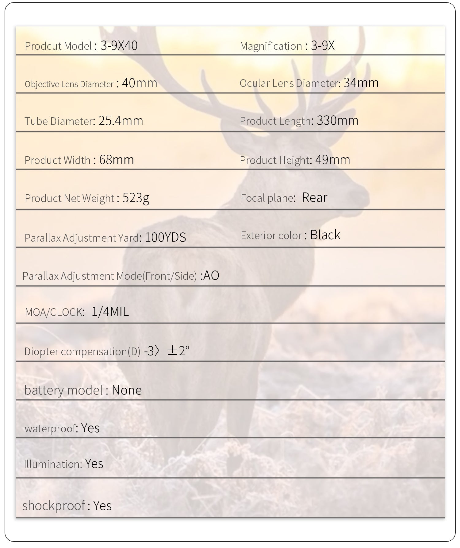 Premium T-Eagle 3-9X40 AO IR Tactical Scope Binocular Optic Sight Green Red  Illumination With 11MM Mounts. 