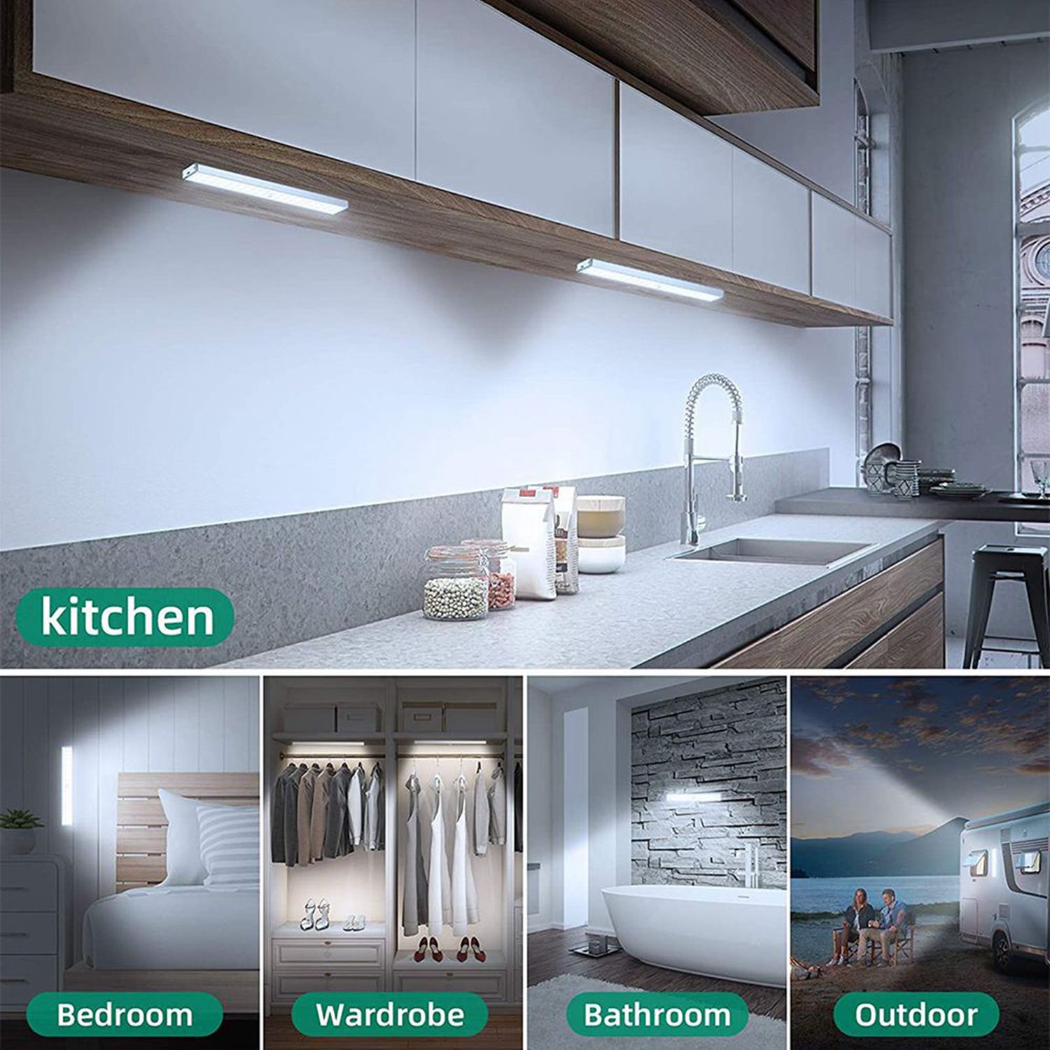 LED Motion Sensor Closet Lights,60-LED Rechargeable Wireless Light. 