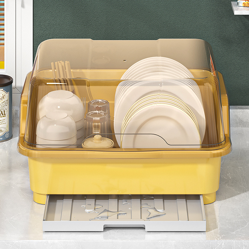 Dish Drainer Rack Dust-proof Plate Drying Rack with Lid drain rack Tableware Storage Box for Chopsticks Kitchen Organizer