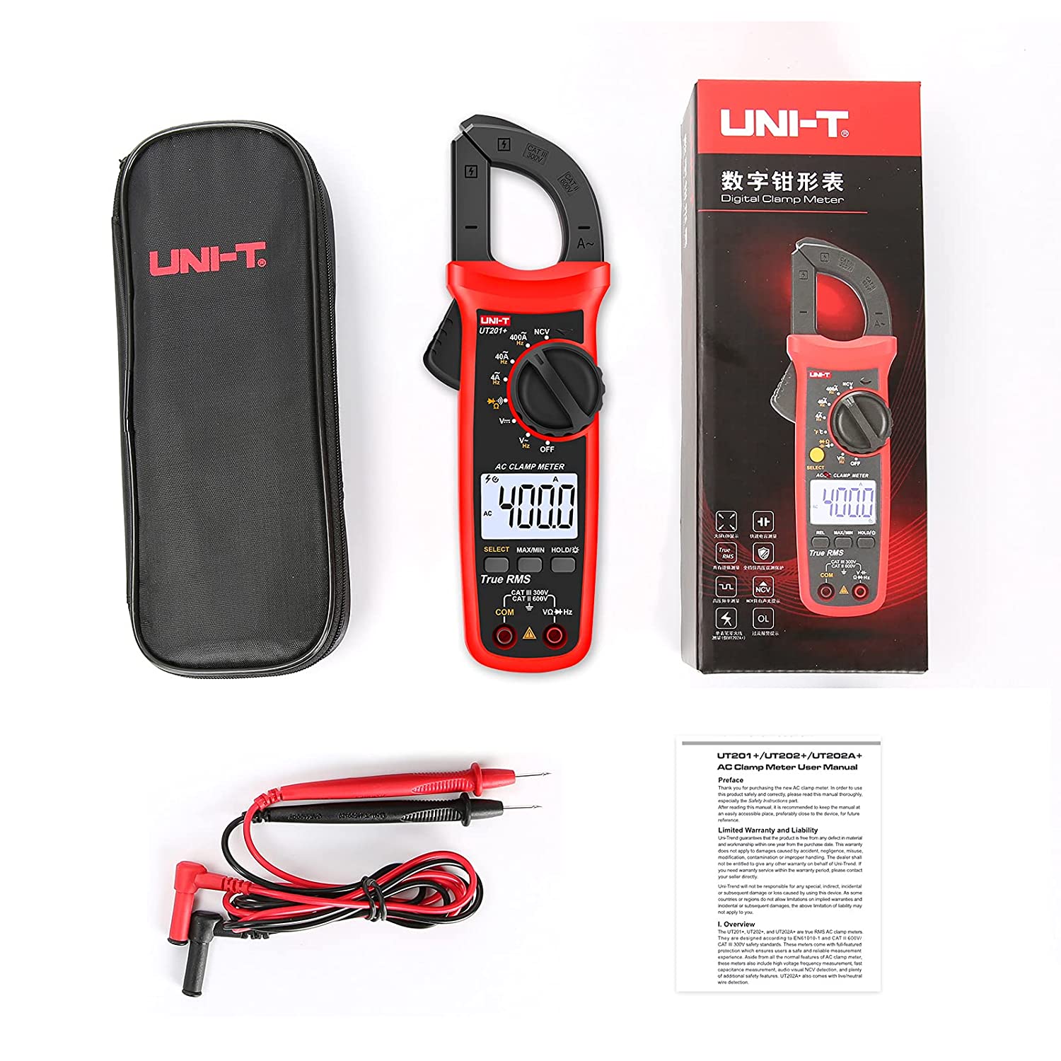 UNI-T UT201+ Digital Clamp Meter 400A True RMS Clamp Meter AC Current Voltage Meter NCV Diode Resistance Clamp Tester UT201+ - Kings Trading. 