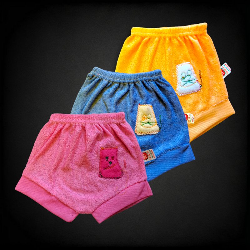 Soft and Comfortable Cat Short Pants for Baby- 3PCD Blue, Yellow, Pink Color Combo Pack