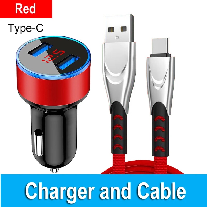 For Samsung Galaxy A12 A32 A52 A72 5G A21S A71 A51 A31 A41 Car USB Charger 3.1A Fast Charging Dual USB Charger Type-c USB Cable. 