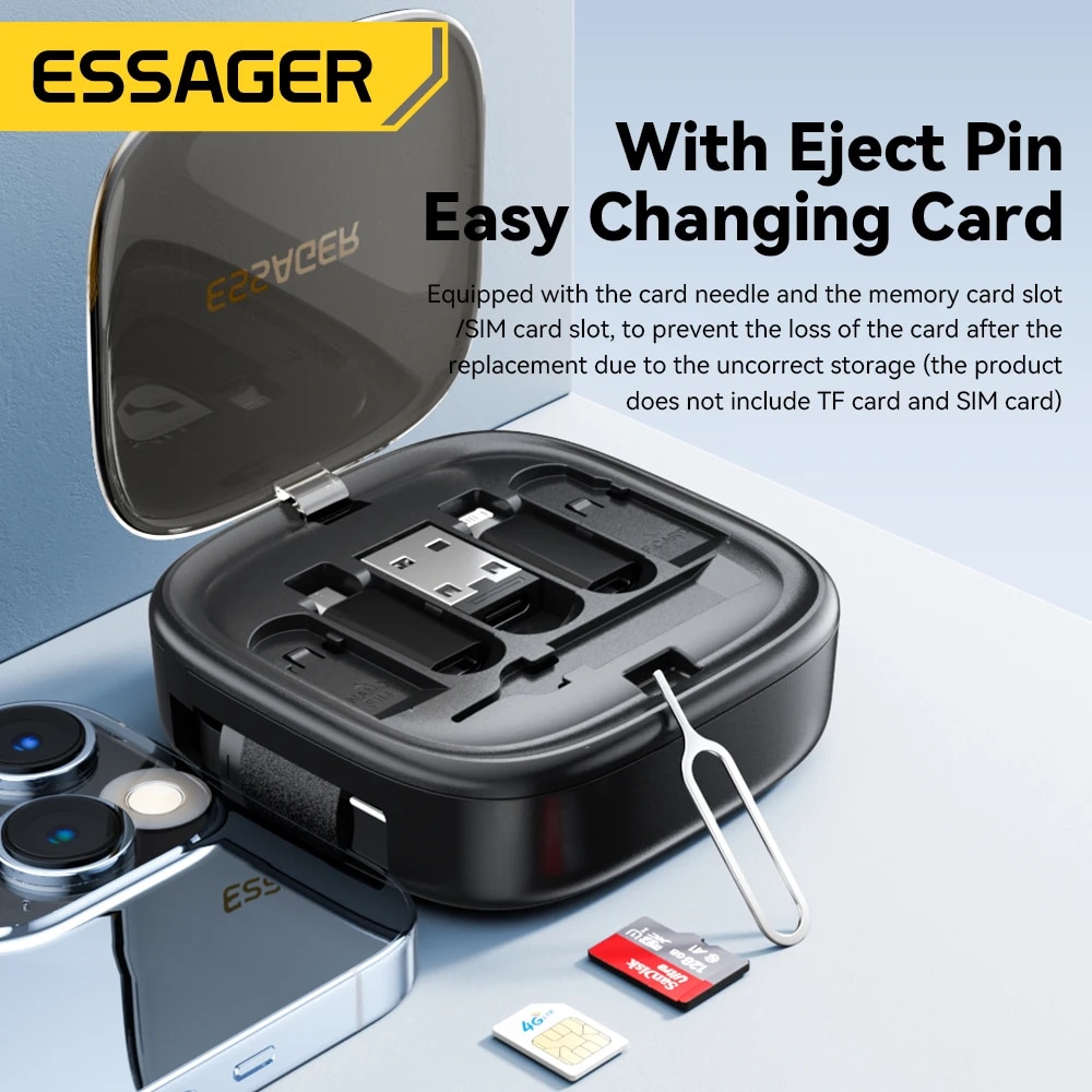 Essager USB C To Tpye C Cable PD 60W for xiaomi poco Fast Charging Data Travel Multi Functional Cord With Holder Storage Box. 
