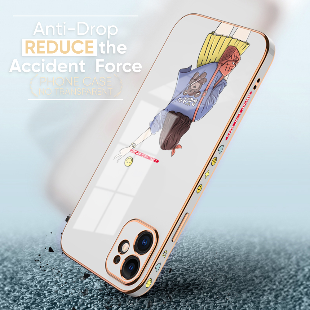 TA for Redmi Note 7 Note 7 Pro Back Cover + Free Lanyard Happy Girl Luxury 6D Plating Case Side Pattern Soft Silicone Square Phone Cases. 