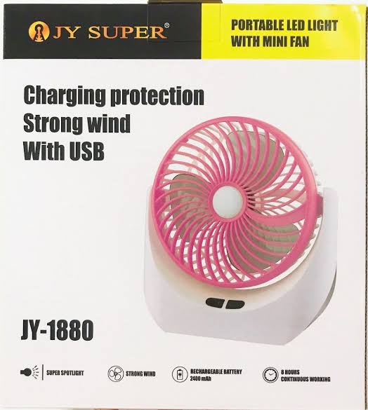 JY Super lithium rechargeable mini table fan with LED light JY-1880 - JY-1880. 