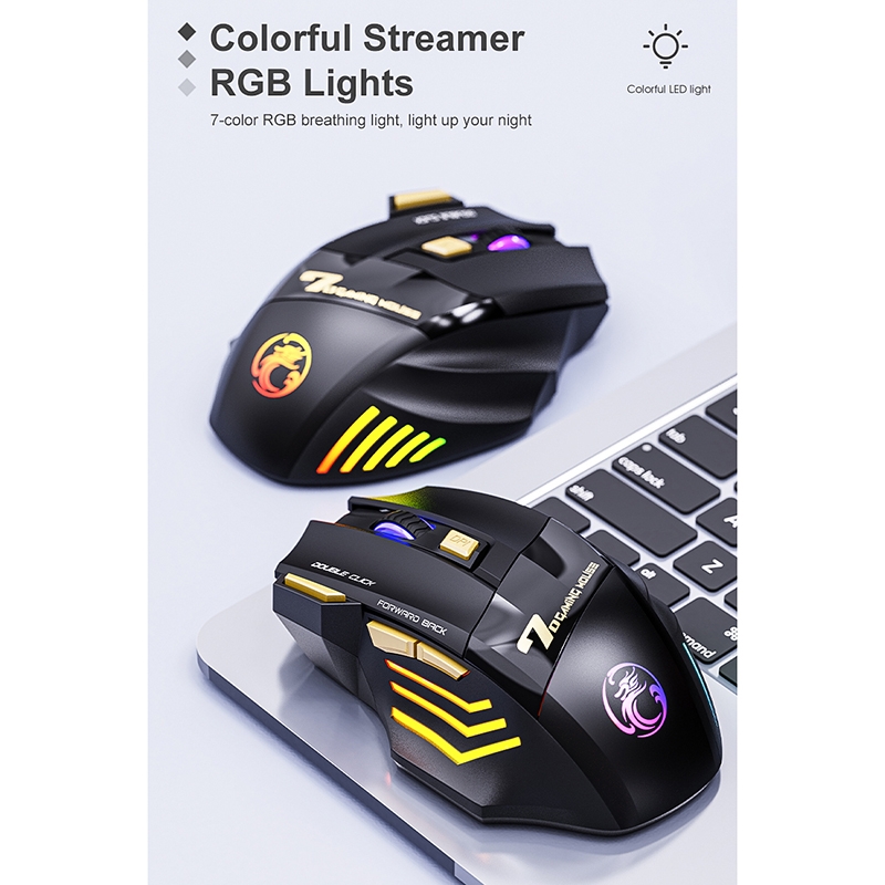 iMICE GW-X7 7-button Silent Rechargeable Wireless Gaming Mouse with Colorful RGB Lights. 
