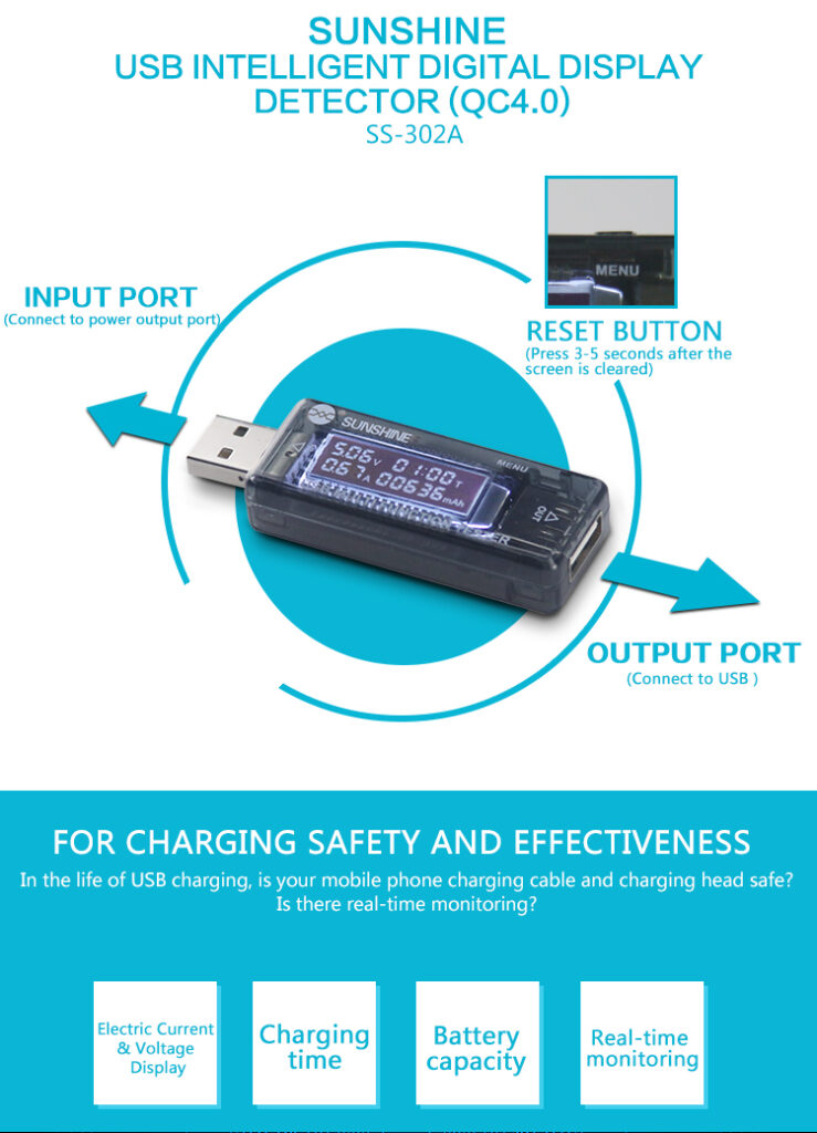 SS-302A 302A Multi Function Charger Doctor USB Display Voltmeter Digital Tester Current Voltage Testers Charger Doctor Capacity Fast Charge Power Bank Meter Tools Sets. 