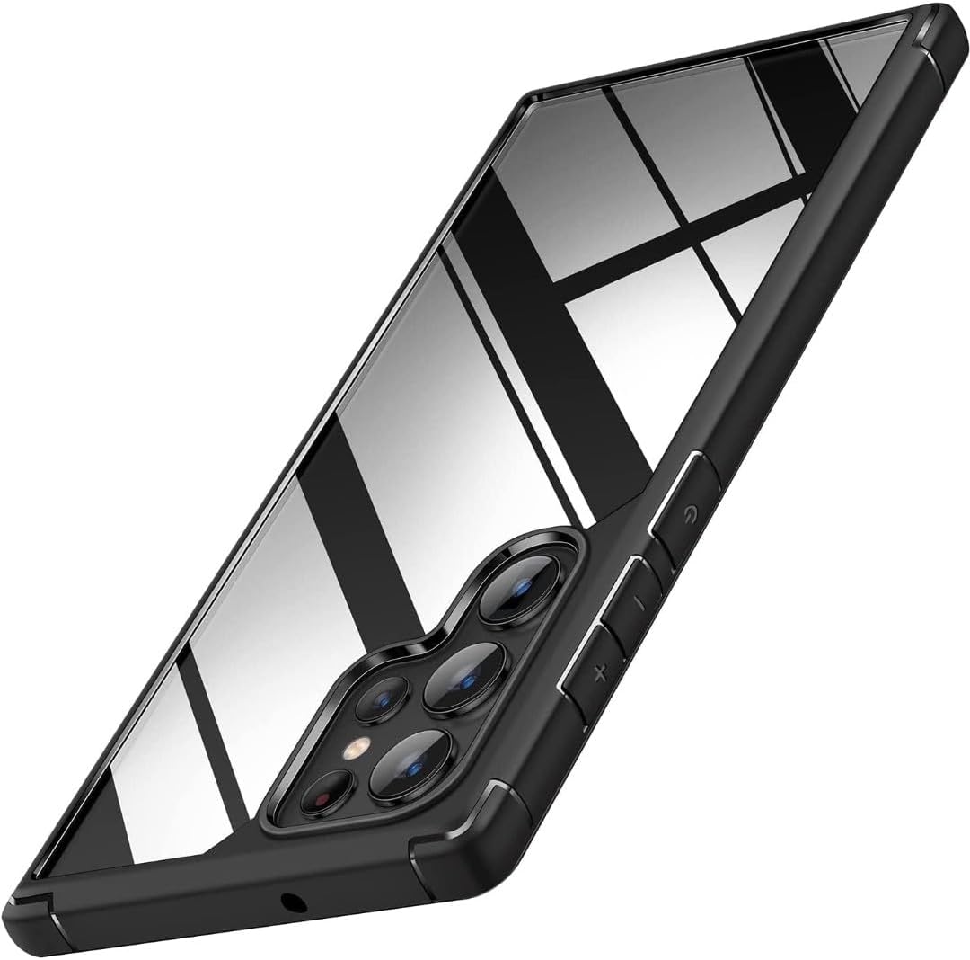 For Samsung Galaxy S24 Ultra Magic Mask Q Series Clear Case Compatible Case Shockproof Hard PC Soft Silicone Transparent Protective Slim Hard Back Cover with Silicone Frame- Black. 