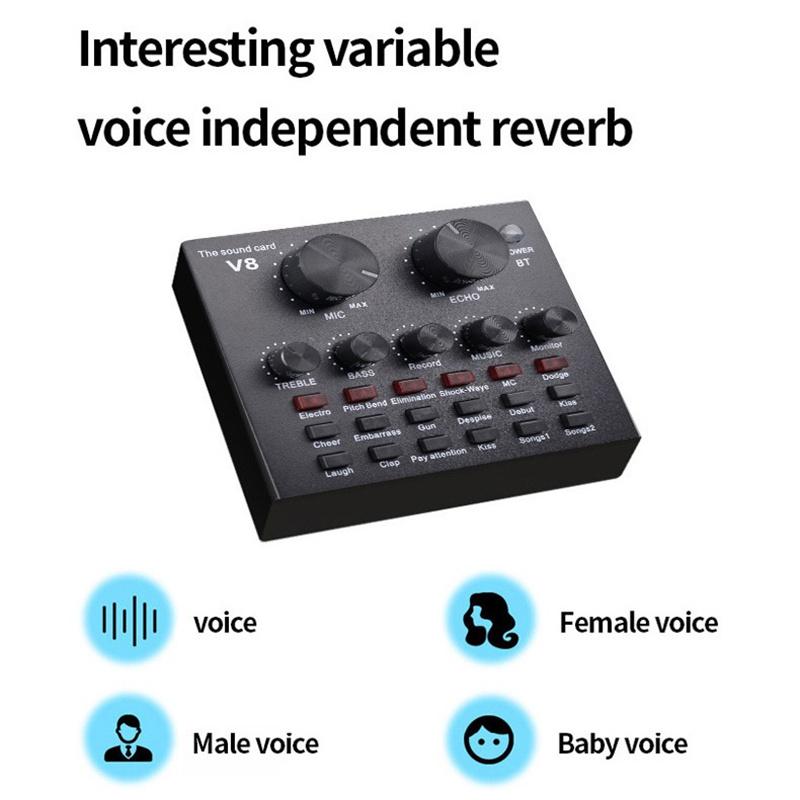 V8-Bluetooth Sound Card Audio USB Headset Microphone Webcast Live Sound Card Interface External Usb Sound Card for Singing. 