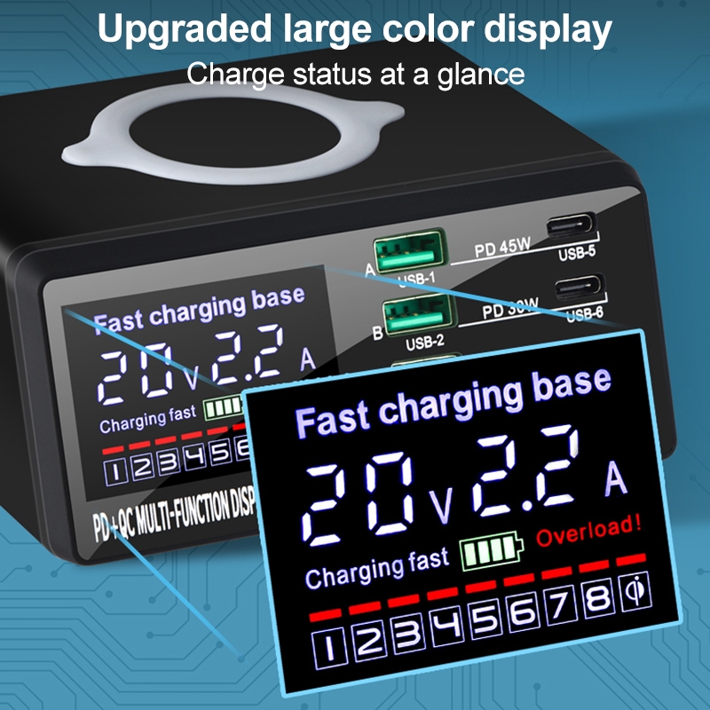 X9D 110W Multi-ports Smart Charger Station + Wireless Charger AC100-240V, US Plug. 