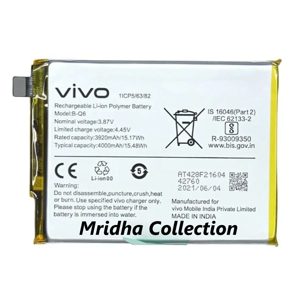 vivo V21e 5G  V2055 Battery Lithium Polymer / Lithium-ion Replacement Battery With 4000mAh Capacity B-Q6. 