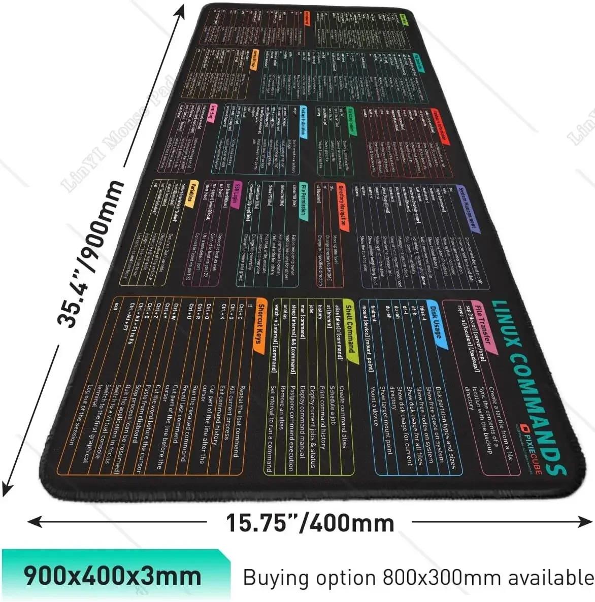Linux Commands Line XXL Large Mouse Pad Cheat Sheet Mousepad Shortcuts to Ubuntu Unix Programmer Non-Slip Rubber Gaming Desk Mat. 