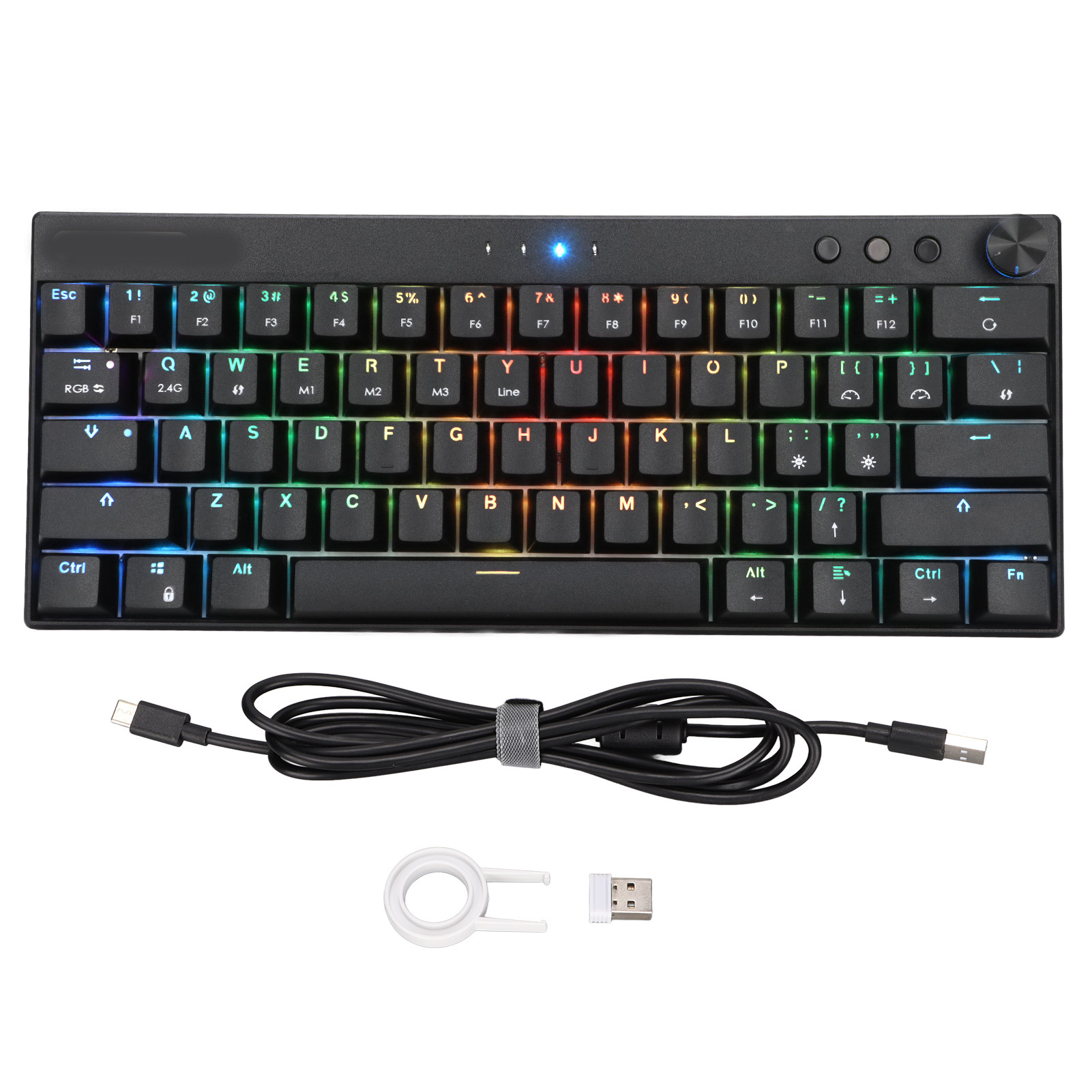 Mechanical Keyboard 61 Keys Three Modes RGB 1800mAh Battery Quick Response Wireless Mechanical Keyboard for Game OfficeBrown Switch. 