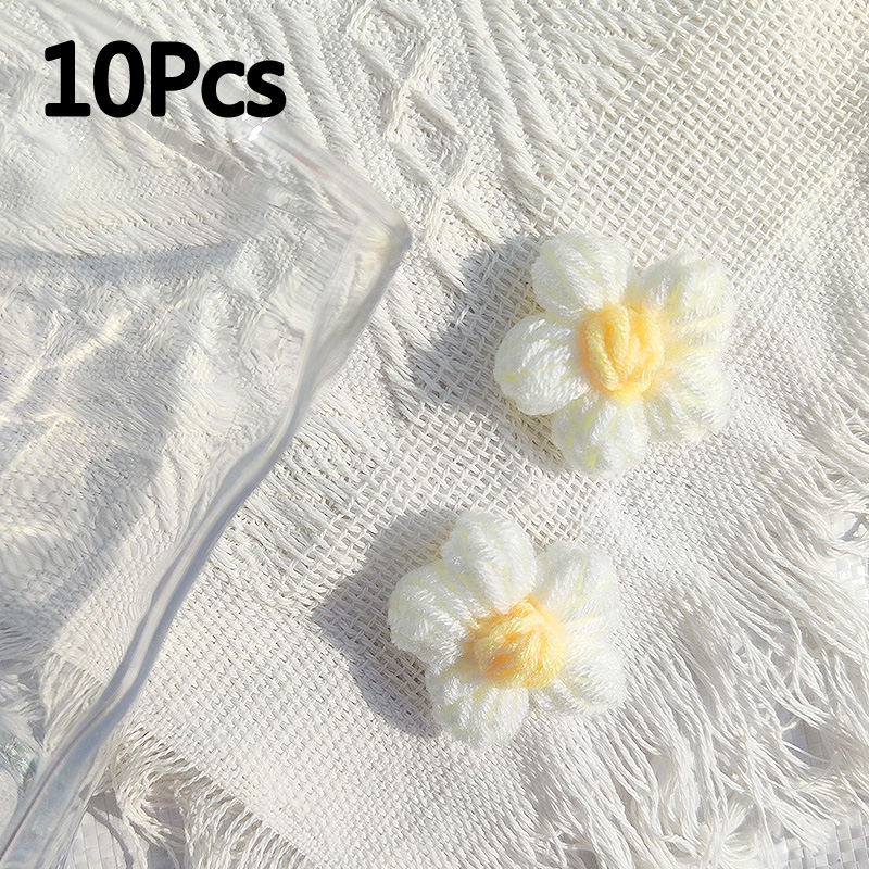 10pcs Hand-knitted Flower Applique Sew On Patches Floral Handmade Clothes Shoes Hats Accessories DIY Hair Clip Decor Crafts