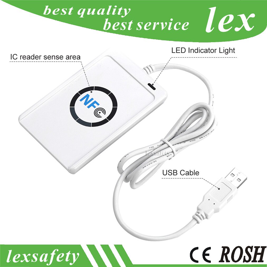 1 Set USB ACR122U NFC Card Reader 13.56mhz contactless IC NFC Reader Writable Clone rfid writer for ISO14443 Protocol. 