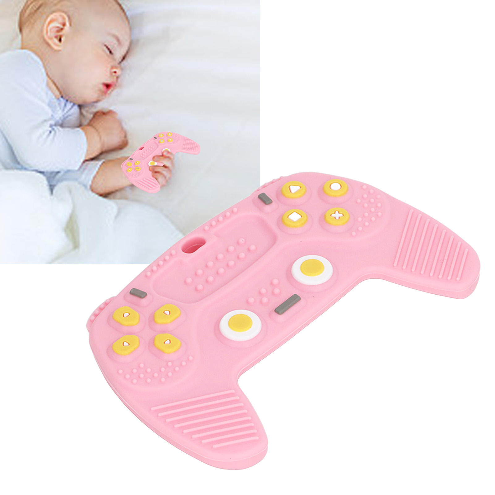 Baby Teether, Game Controller Shaped Concave Back Various Buttons Silicone Baby Teether for Daily Use. 