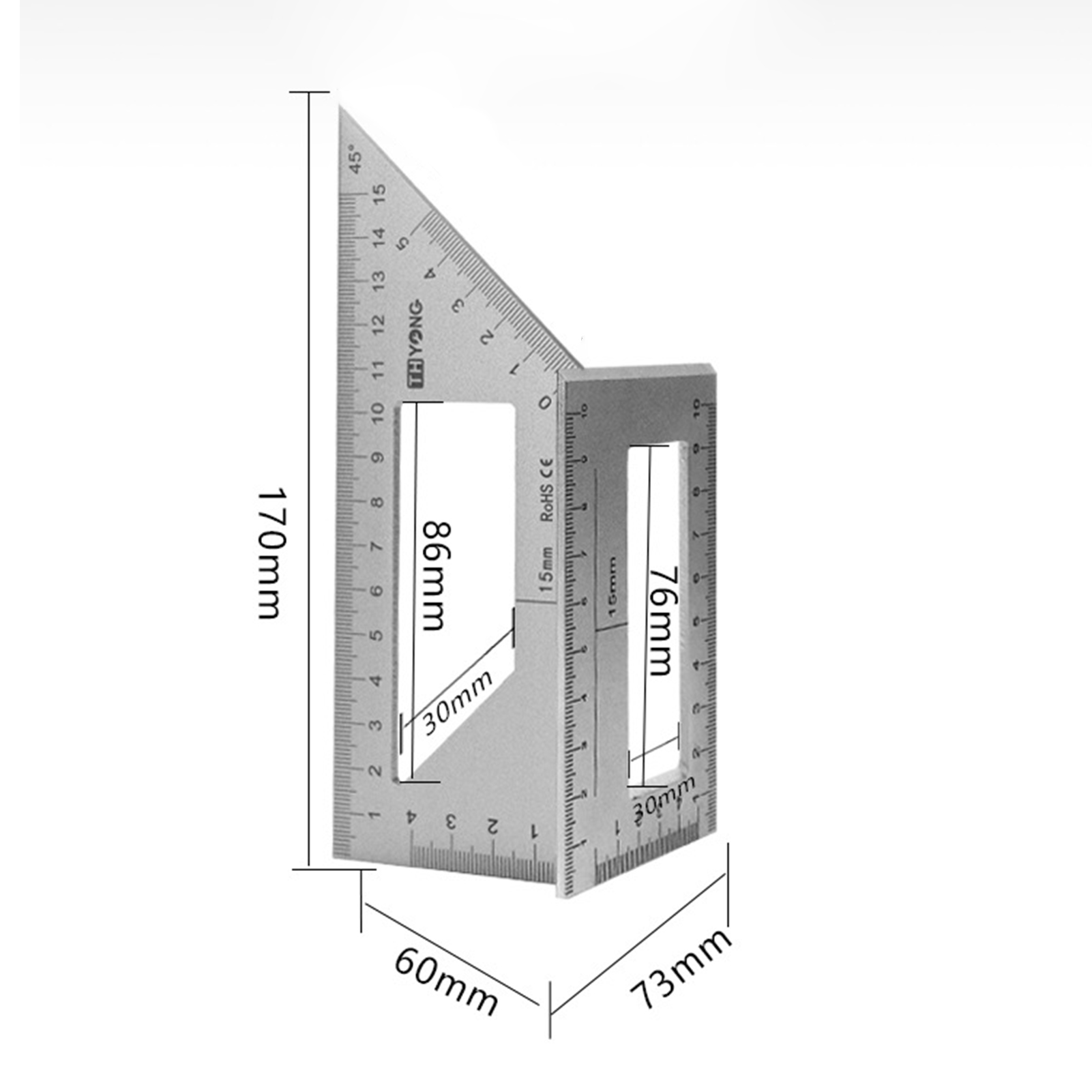 Aluminum Alloy 45/90 Degree Angle Ruler Vertical T-shape Gauge Protractor Tool. 