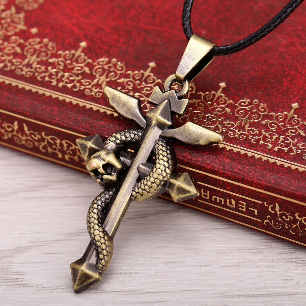 【VisioN Shop】MOSU Anime Fullmetal Alchemist Bronze Necklace Cross Snake Pendant Cosplay Accessories Jewelry can. 