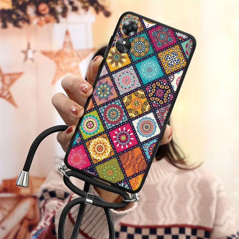 Lanyard Necklace Rope Case For OPPO A17 Love Heart Soft Phone Cases For OPPO A17K A 17 OPPOA17 2022 CPH2477 Cover Shell