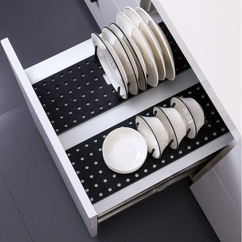 Plate Holder Shelf Bowl Rack Dish Storage Rack Pot Lid Tableware Sorting Racks Non-Slip Scalable Cup Kitchen drawer Organizer. 