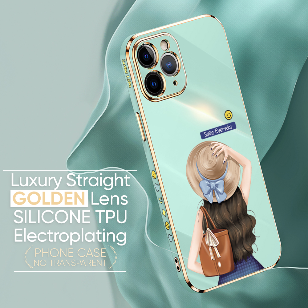 TA for Xiaomi 11 Lite / 11 Lite 5G / 11 Lite 5G NE Back Cover + Free Lanyard Back Girl Luxury 6D Plating Case Side Pattern Soft Silicone Square Phone Cases. 
