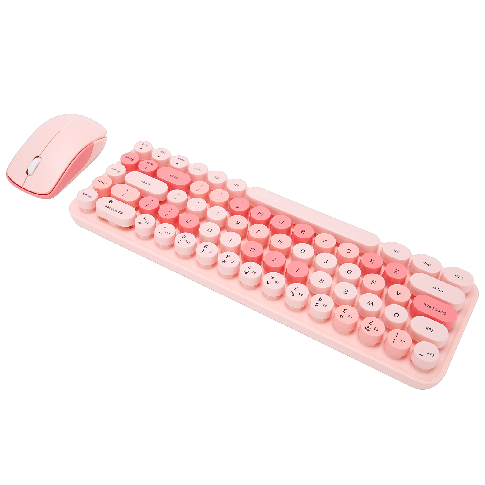 Keyboard Mouse Combo 2.4GHz Wireless Cute Retro 68 Round Keycaps 3 DPI Keyboard and Mouse for Family Office Gaming Pink Theme