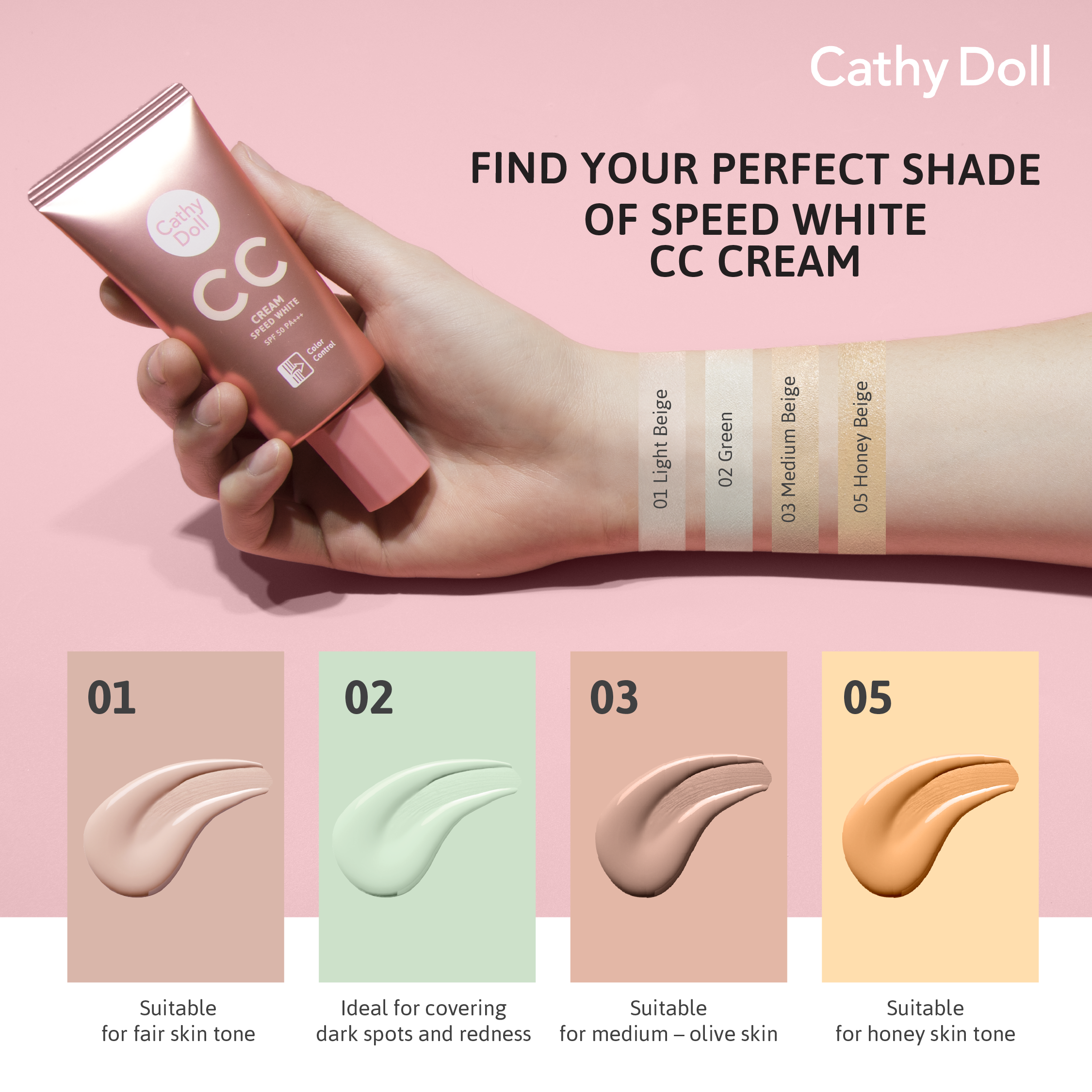 CC Cream SPF50 PA+++ 50ml Cathy Doll (M) Speed White Shade 2 Green. 
