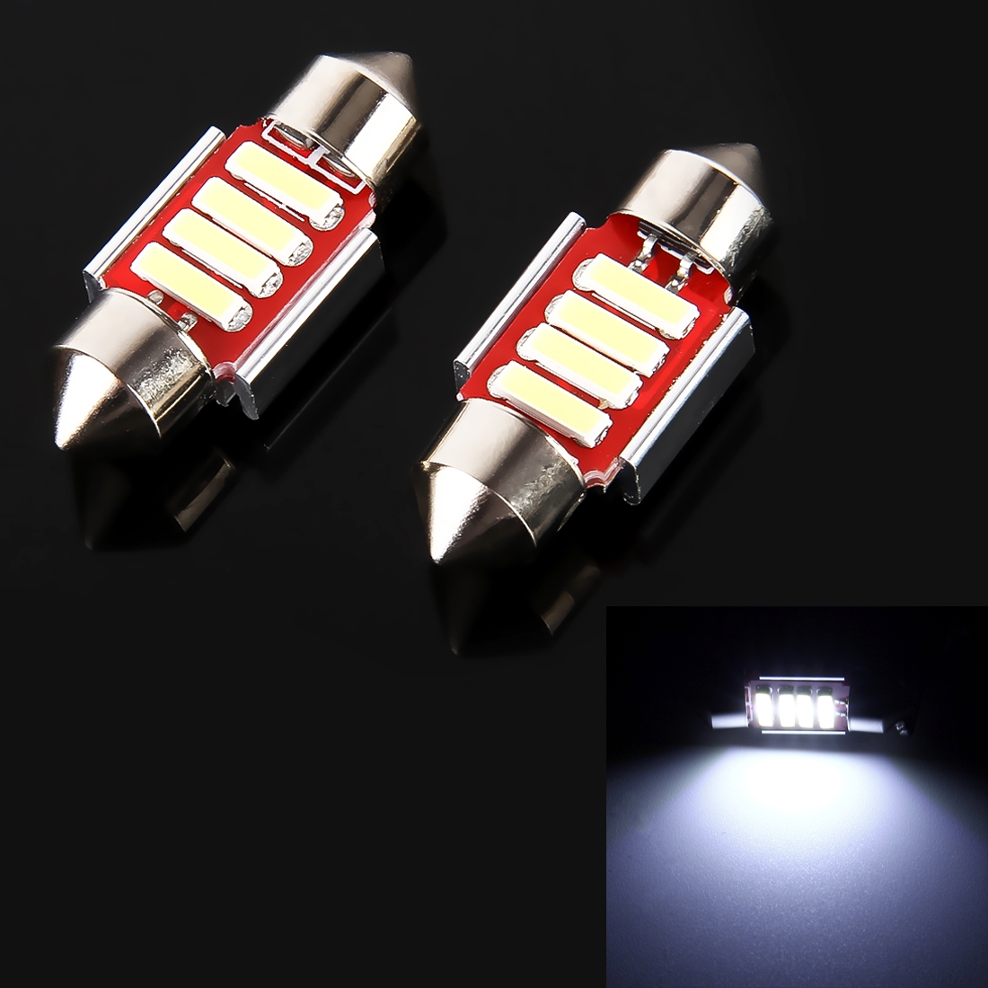 (New) 2 PCS 2W 100 LM 6000K 31MM 4 SMD-7020 LEDs Bicuspid Port Decoding Car Dome Lamp LED Reading Light, DC 12V(White Light)