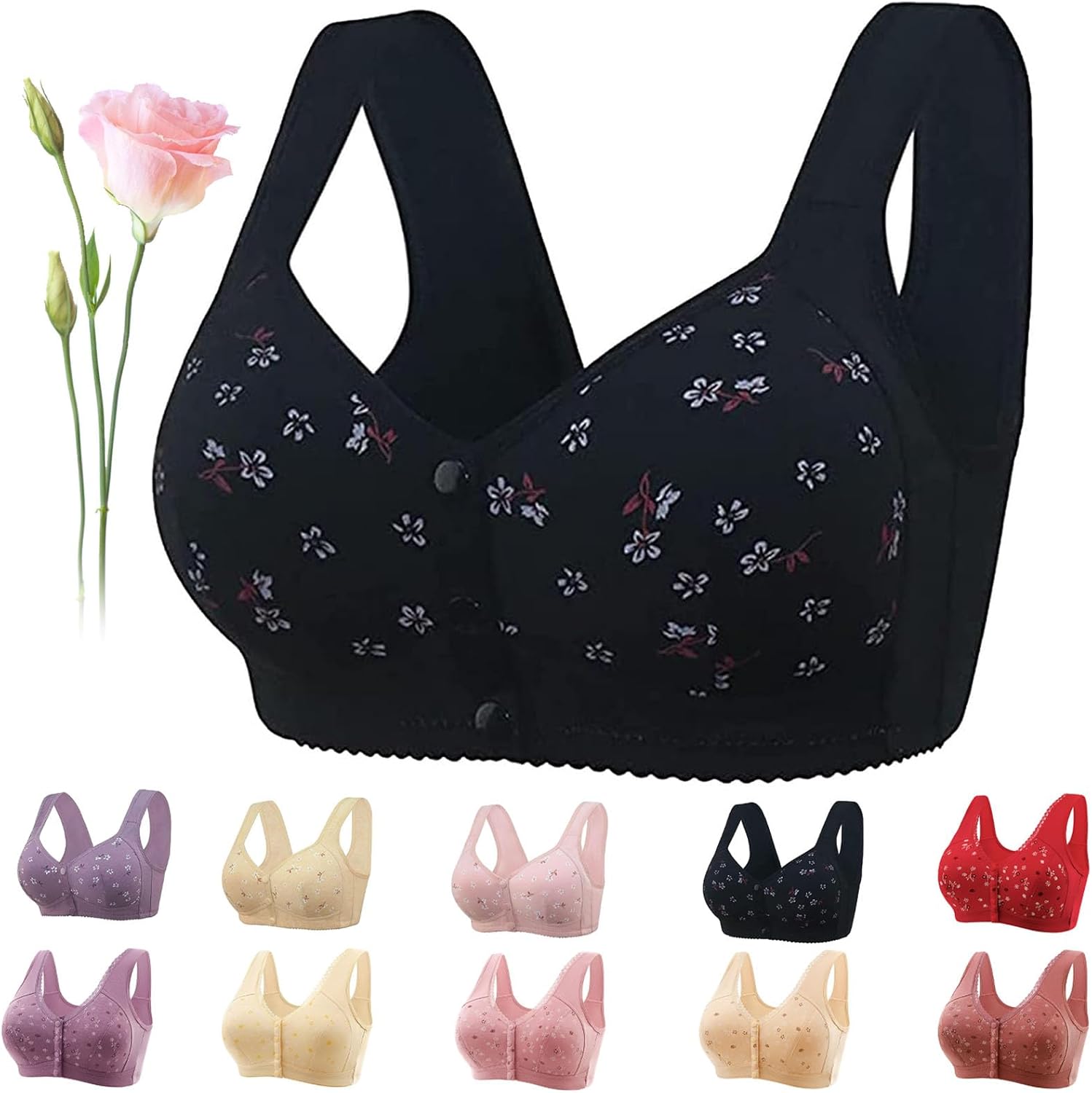 Rosy Fair Front Closure Bra for Seniors - Elegant and Comfortable Design. 