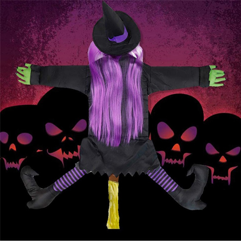 53Inch Crashing Witch Halloween Decorations, Crashing Witch Into Tree, Crashed Witch Props for Porch Durable Easy to Use. 
