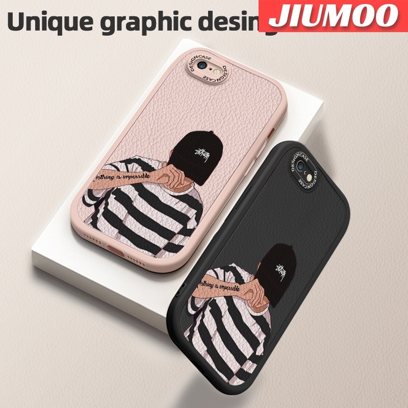 JIUMOO For iPhone 6 Plus iPhone 6s Plus Case Fashion Cool Tide Boy Men Thin New Design Leather Soft Back Cover Camera Protection Cases Shockproof Casing. 