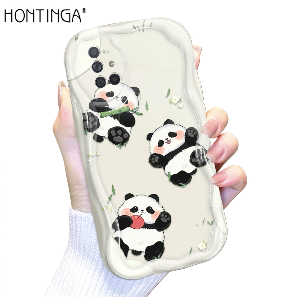 Hontinga for Samsung A71 4G Back Cover Cute PandaCream Texture Phone Case Wavy Edge Soft Silicone Cover